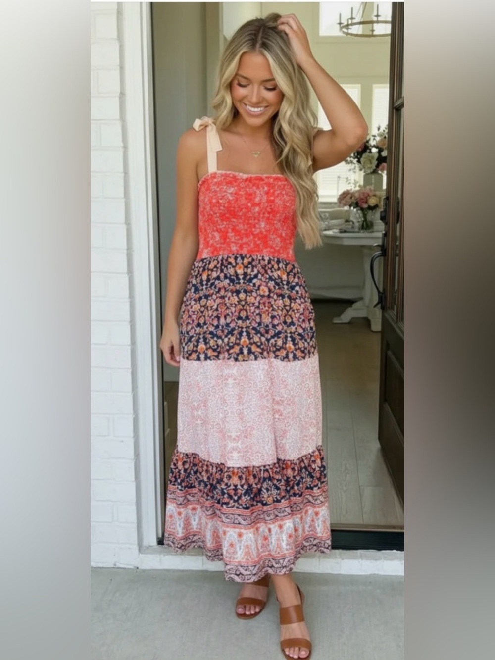 LAST ONE NEW [Haptics] Vacay Vibes Floral Smocked Tiered Maxi Dress Women's S - Picture 2 of 10